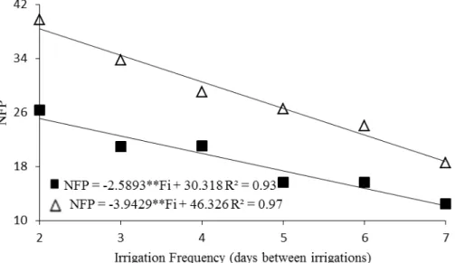 Figure  4. Number of fruits per plant (NFP) of tomatoes as a function of irrigation  frequency