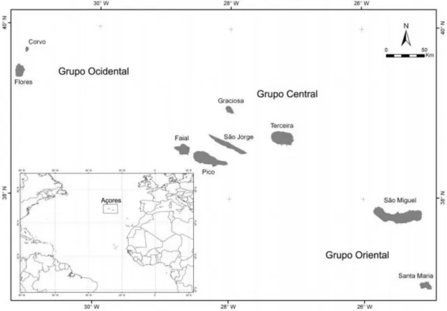 Figura 3: Enquadramento geográfico do arquipélago dos Açores. 