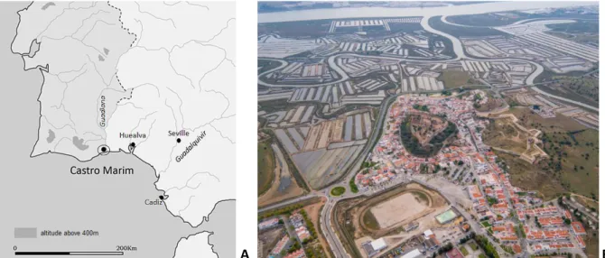 Fig. 1.2 – A: The Castro Marim in the Iberian Peninsula (after Arruda et al. 2014, Fig