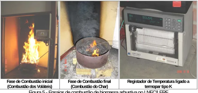 Figura 5 - Ensaios de combustão de biomassa arbustiva no LNEC/LERF 