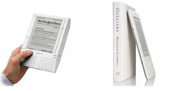 Figura 16 - Kindle: Dois modelos do equipamento que reúne as funções de receptor e  leitor digital lançado pela Amazon.com 