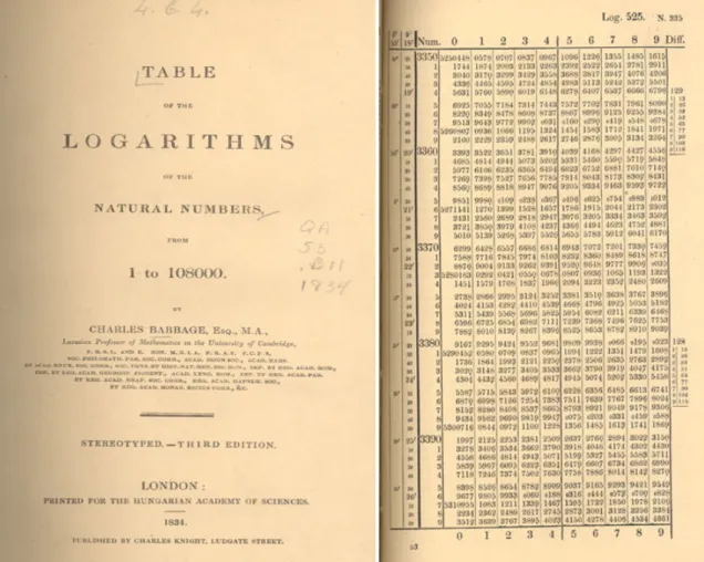 Tabela de Charles Babbage editada em 1834 