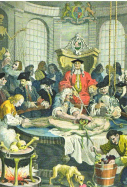 FIGURA  2:  William  Hogarth,  A  recompensa  da  crueldade,  quadro  IV,  1799,    Paris,  Musée  d’  Histoire  de  la  Médicine