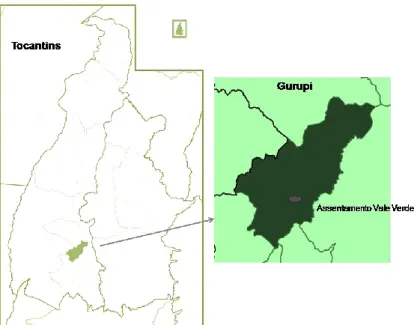 Figura 1. Localização geográfica do Assentamento rural Vale Verde, Município de Gurupi, Estado do  Tocantins, 2012