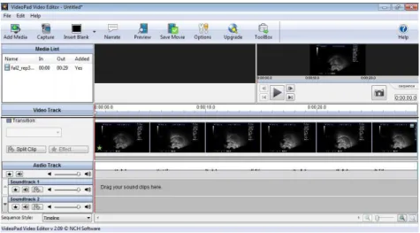 Figura 9 – Edição e sincronização dos vídeos gerados pelo aparelho de ultrassonografia   com os registros de áudio pelo software VideoPad Video Editor 