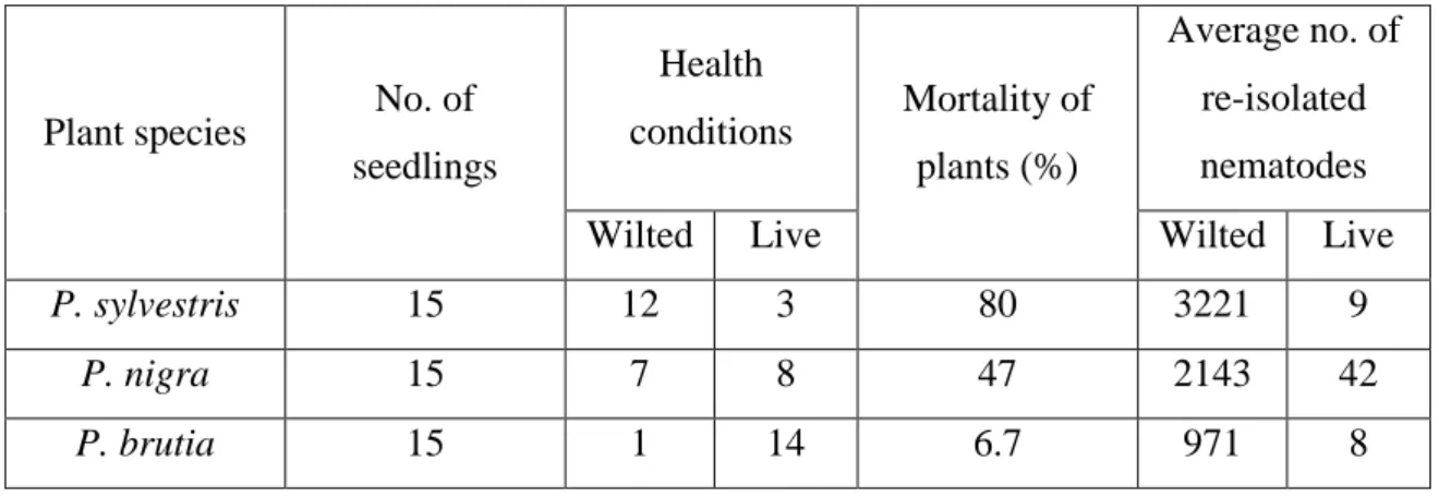 Table 2. Number of wilted plants and average number of re-isolated nematodes  