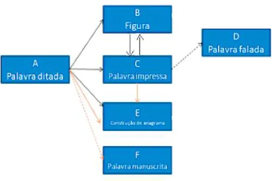 Figura 2: Diagrama esquemático das relações entre estímulos na aquisição do repertório de leitura e  escrita 