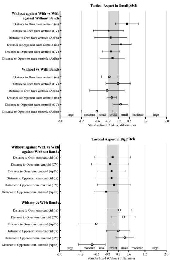 Figure 2. Standardized (Cohen) differences in tactical variables according to the two field dimensions  (small pitch and big pitch)