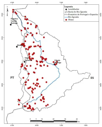 Figura  8:  Mapa  dos  registos  mineiros  na  área  da bacia hidrográfica do rio Águeda