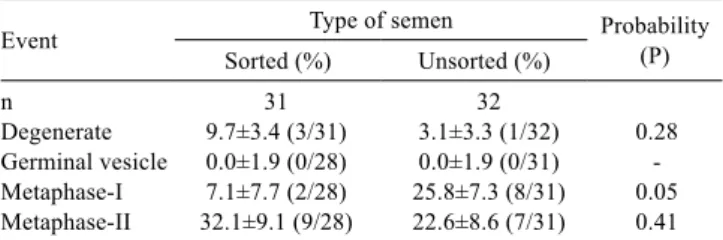 Table 3 - Effect of semen type on early fertilization events after  12 hours of co-incubation
