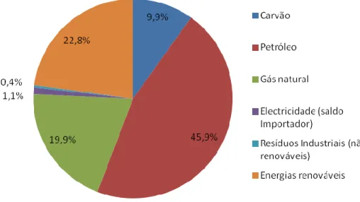 Figura 2 – Consumo de energia primária por tipo de fonte em Portugal – 2011. 