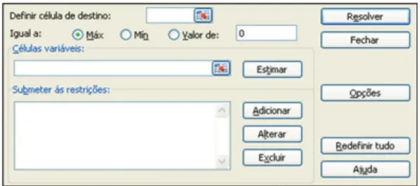 Figura 9. Tela de utilização da ferramenta “solver” (Excel®, 