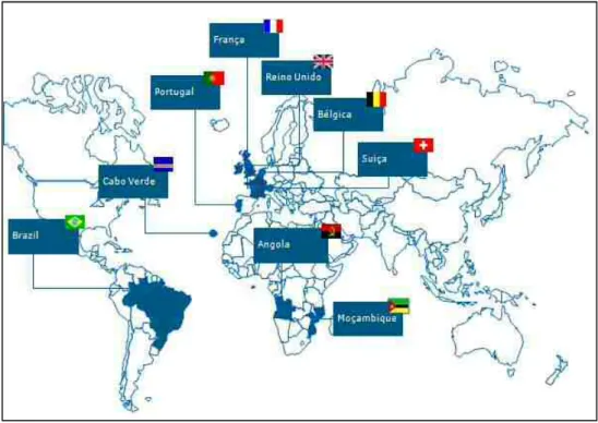 Figura 5 — Representação dos países onde são comercializados os produtos Riberalves (Fonte: Riberalves,  2013)