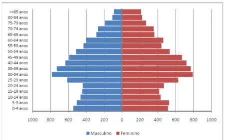 Gráfico 1: Pirâmide etária dos utentes inscritos na USF de S. Domingos em 2010. 