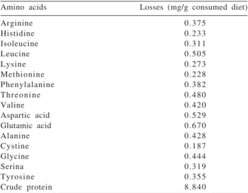 Table 4 - Endogenous protein and amino acid losses caused by sedimentation technique by using protein-free diet