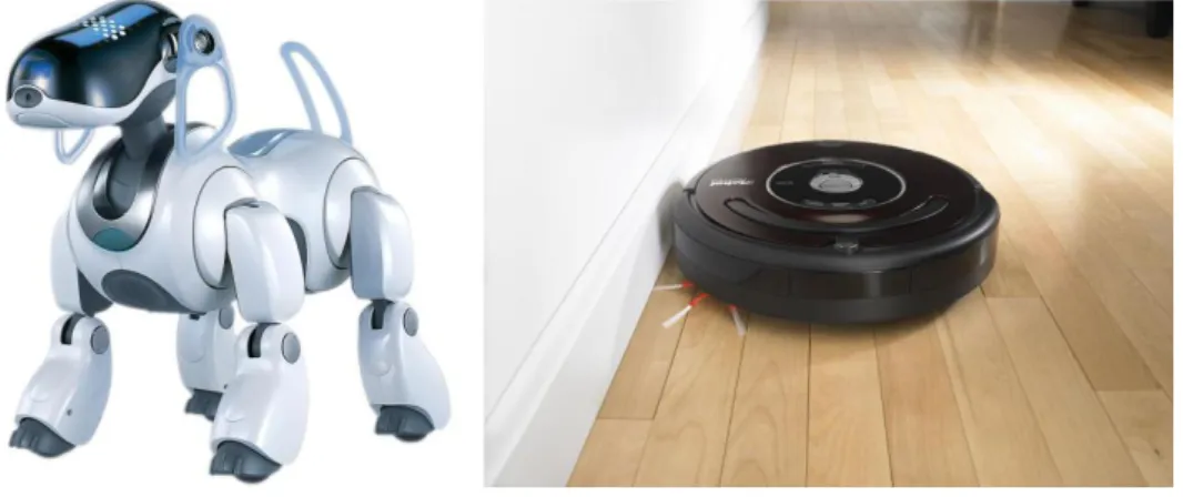 Fig. 1 - Um Aibo (esquerda) e um Roomba (direita) 