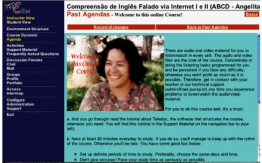 Figura 2 - Primeira agenda do curso de Compreensão do Inglês Falado via Internet, ano de 2003