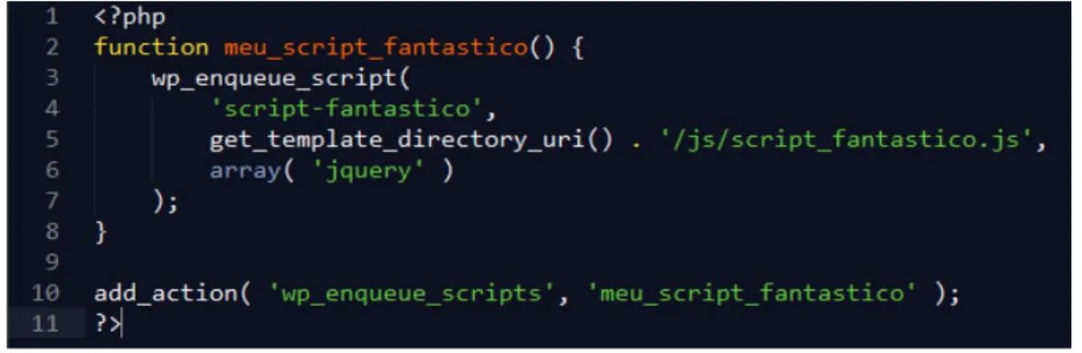 Figura 7 - Registo de ficheiro Javascript interno no template 