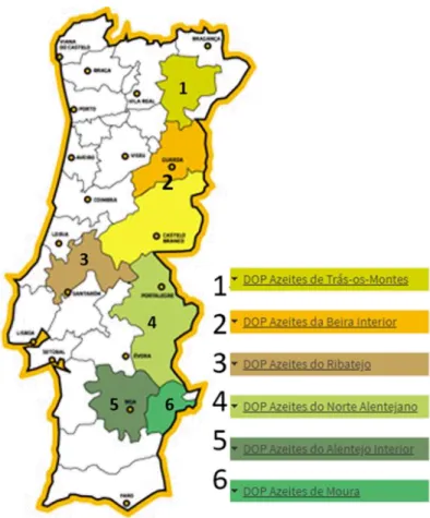Figura 2. Áreas geográficas dos Azeites DOP existentes em Portugal 