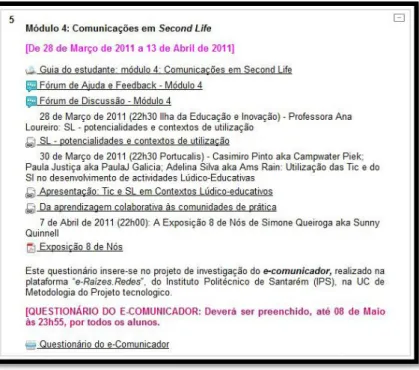 Figura 6 - Módulo 4: Comunicações em Second Life® 