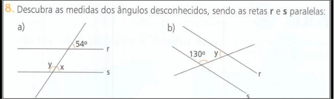 Figura 3.4.7: Atividade algébrica para descobrir ângulos desconhecidos, p. 131.