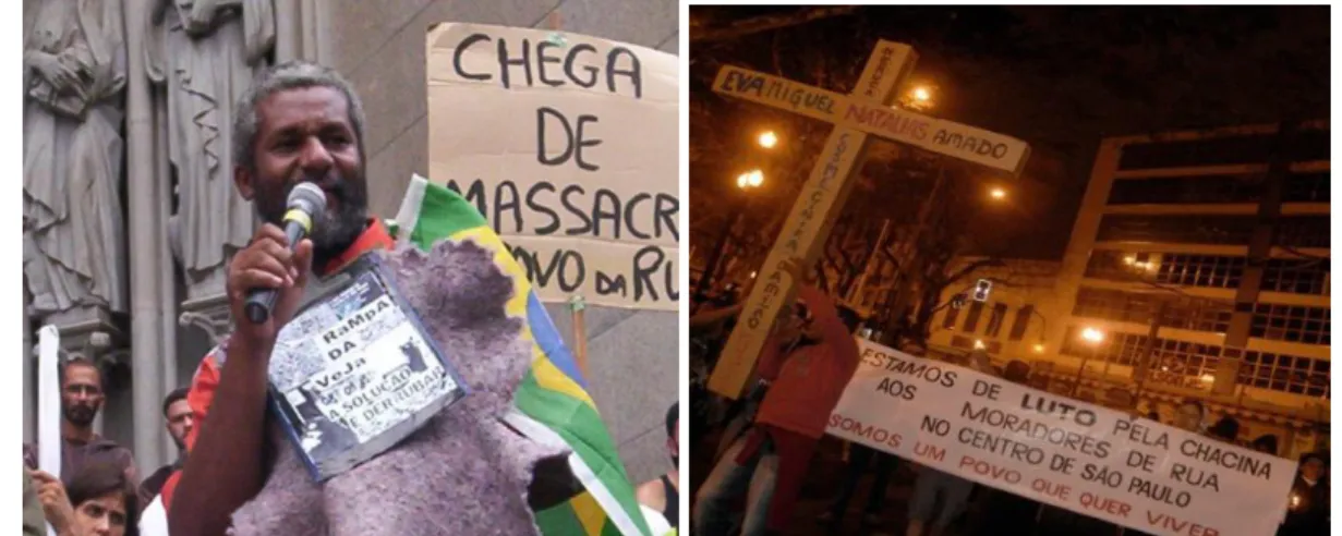 Foto  2a  – Conselheiro  Sebastião  Nicomedes;  Foto  2b  –   Manifestação  contra a impunidade/Massacre dos moradores de rua em 2004 