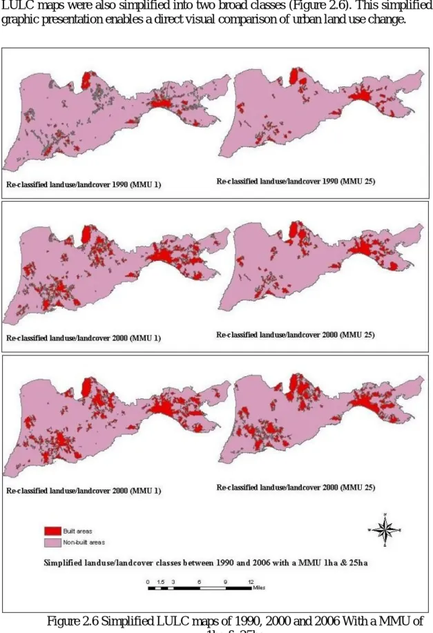 Figure 2.6 Simplified LULC maps of 1990, 2000 and 2006 With a MMU of  1ha &amp; 25ha 