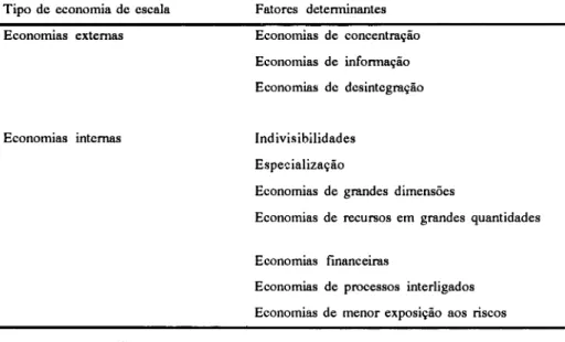 Figura 1: Tipos de economias de escala e fatores detenninantes. 