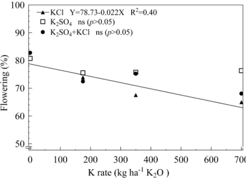 FIGURE 4 - Pineapple spontaneous flowering as influenced by rates and sources of potassium