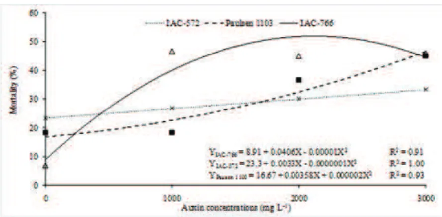 FIGURE 6 – Mortality of the vine rootstock cuttings treated with different auxin concentrations