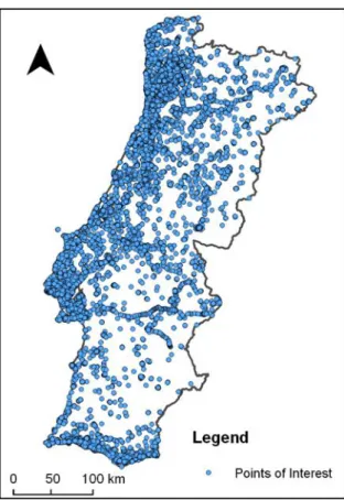 Figure 6 - Spatial distribution of the points of interest over the study area 