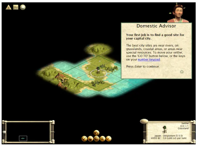 Figure 47 – Civilization III’s first directions: find a good site for the capital city 