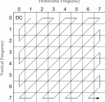 Fig. 2 – Scanning order of the DCT coefficients inside  each block of 8x8 pixels. 