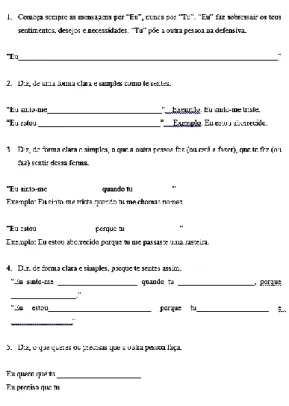 Figura 9 – Ficha de treino para mensagens na 1ª pessoa. 