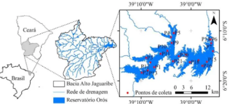 Figura 1. Localização do reservatório Orós, Ceará,  com os pontos de coleta