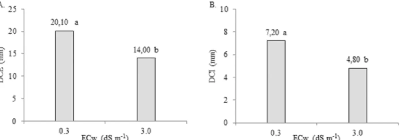 Figure 5. External - DCE (A) and internal - DCI (B) diameter of chapter of sunflower as affected by nitrogen dose Figure 4