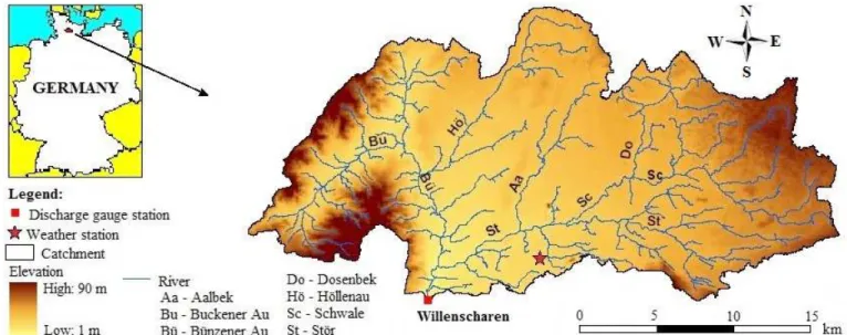 Figure 1. Location of the Upper Stör catchment in Germany, its main tributaries and the localization of the discharge  gauging station in Willenscharen