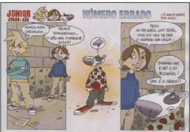 Ilustração 2- Exemplo de tira ou banda da série Júnior “Joana e Gão”, da autoria dos  ilustradores Pedro Morais e Luís Almeida Martins