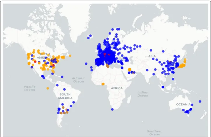 Fig. 1  Screen shot of the interactive map of pollen and fungal spore monitoring stations in the world