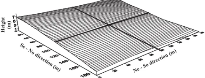 Figure 1. Three-dimensional  representation  of surface elevations and transects locations, across and along coffee rows.