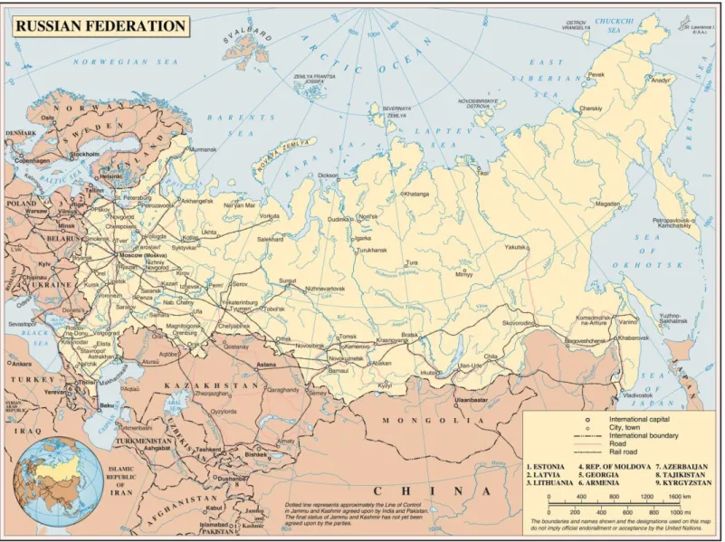 Figura  A2  –   Mapa  político  da  Rússia.  Com  a  fronteira  reconhecida  internacionalmente