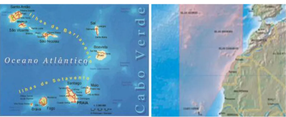 Figura 1 -  Ilhas de Cabo Verde e localização geográfica 