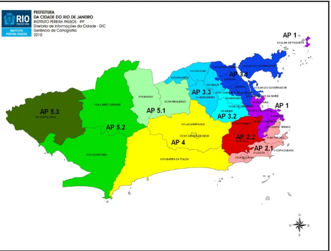Figura 13: Mapa das divisões administrativas da cidade do Rio de Janeiro – APS  Fonte: Instituto Pereira Passos Rio de Janeiro - 2008 