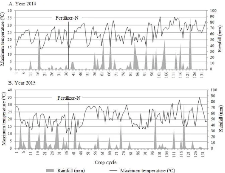 Figure 1. Rainfall and maximum temperature in the oat cycle