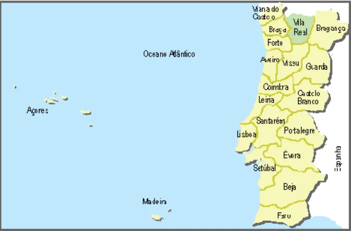 Figura 2 - Mapa de Portugal, com a localização de Vila Real 