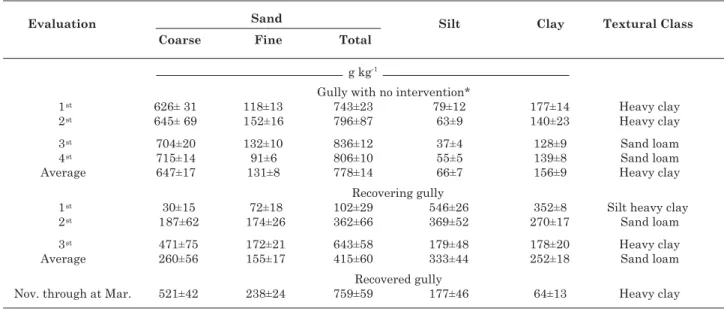 Figure 2. Average soil loss from gullies in different recovery stages. Averages of three replications (evaluations)