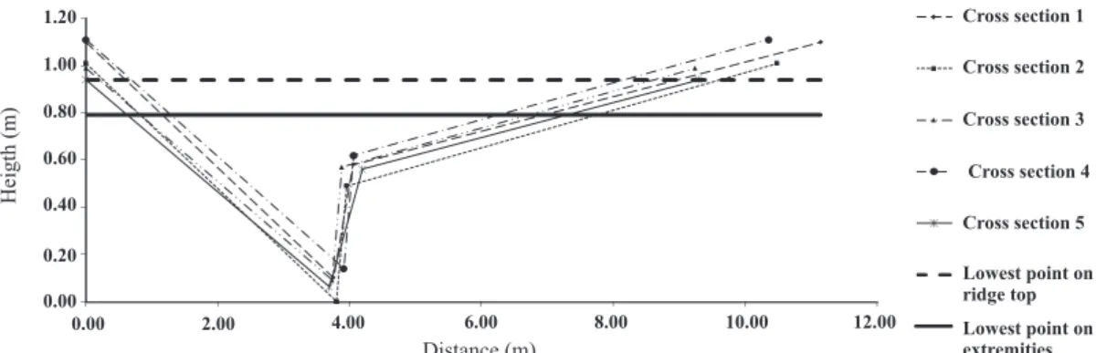 figure 8. Profile of terrace 3 cross section after simulation of raising the ridge height and closing the  terrace ends.