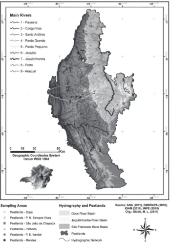 Figure 1. Location of peatlands in three major hydrographic basins of the study area.