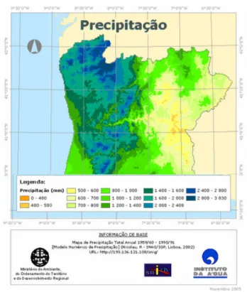 Fig. 3. 4– Distribuição espacial da precipitação média anual no Norte de Portugal. 