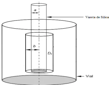 Figura 2.3 – Representação do sistema de extração em SPME: a – Raio interno do revestimento; b – Raio  externo do revestimento (Adaptado de [14]) 